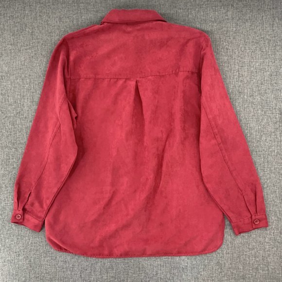 Studio Works Women's Red Button Down Blouse Suede Material Medium 100% Polyester - Picture 11 of 15